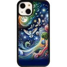 Coque iPhone 13 - Silicone rigide noir hibou volant floral