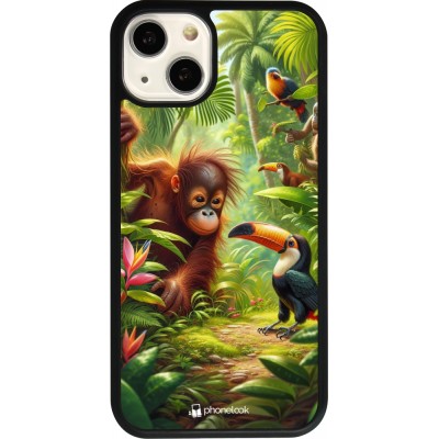 Coque iPhone 13 - Silicone rigide noir Jungle Tropicale Tayrona