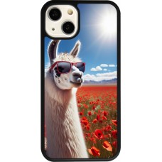 Coque iPhone 13 - Silicone rigide noir Lama Chic en Coquelicot