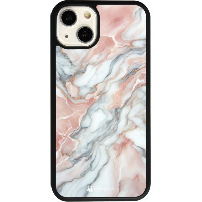 Coque iPhone 13 - Silicone rigide noir Marbre Rose Lumineux