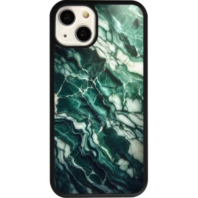 Coque iPhone 13 - Silicone rigide noir Marbre vert majestueux