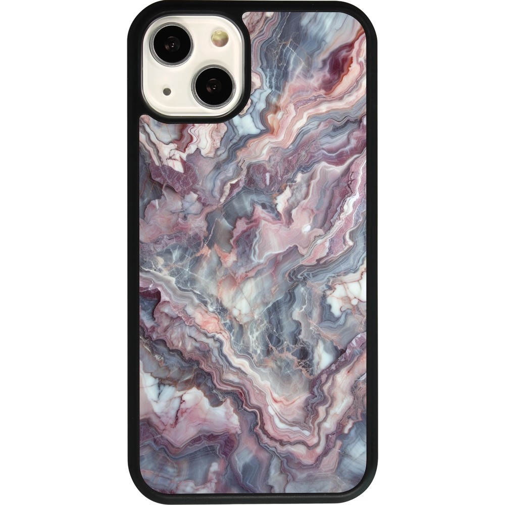 Coque iPhone 13 - Silicone rigide noir Marbre violette argentée