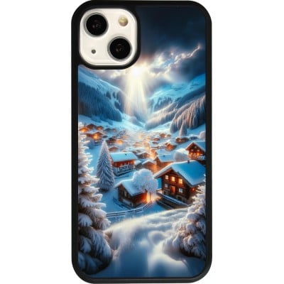 Coque iPhone 13 - Silicone rigide noir Mont Neige Lumière