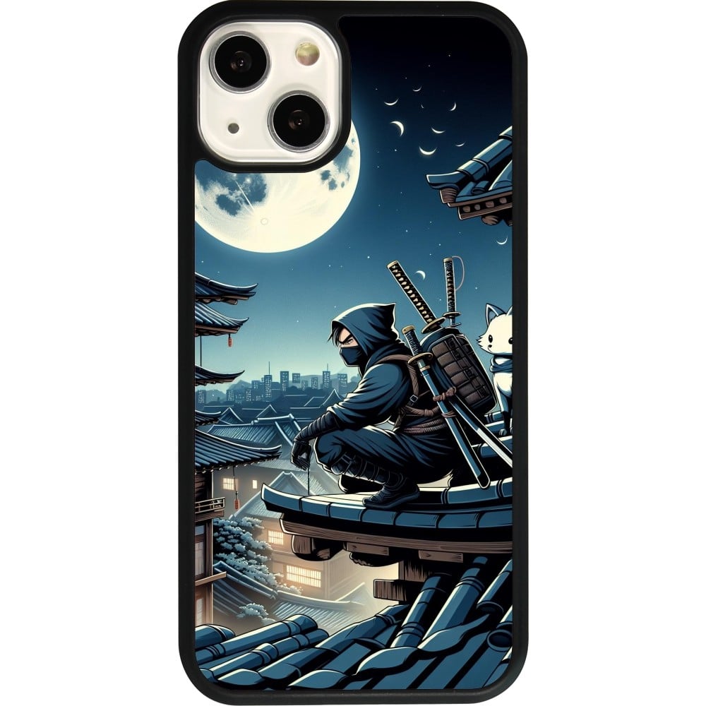 Coque iPhone 13 - Silicone rigide noir Ninja sous la lune