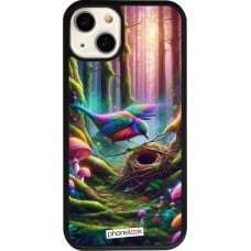 Coque iPhone 13 - Silicone rigide noir Oiseau Nid Forêt