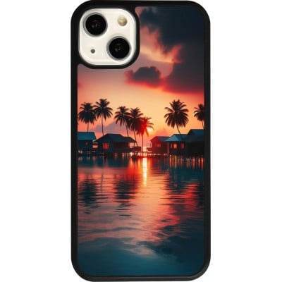 Coque iPhone 13 - Silicone rigide noir Paradis Maldives