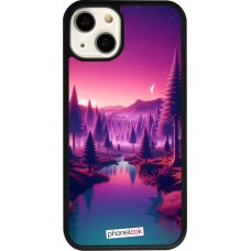 Coque iPhone 13 - Silicone rigide noir Paysage Violet-Rose