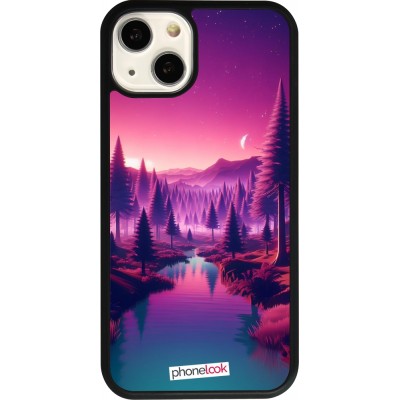 Coque iPhone 13 - Silicone rigide noir Paysage Violet-Rose