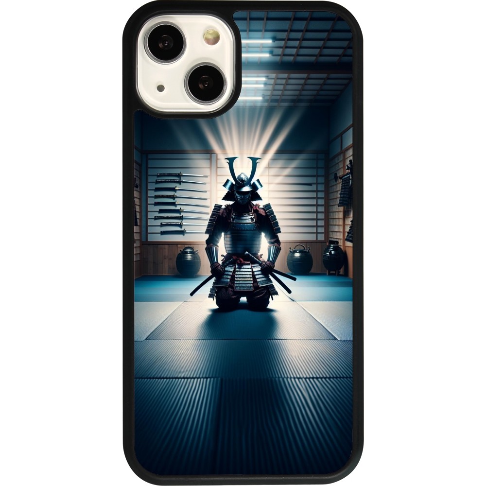 Coque iPhone 13 - Silicone rigide noir Samouraï en prière