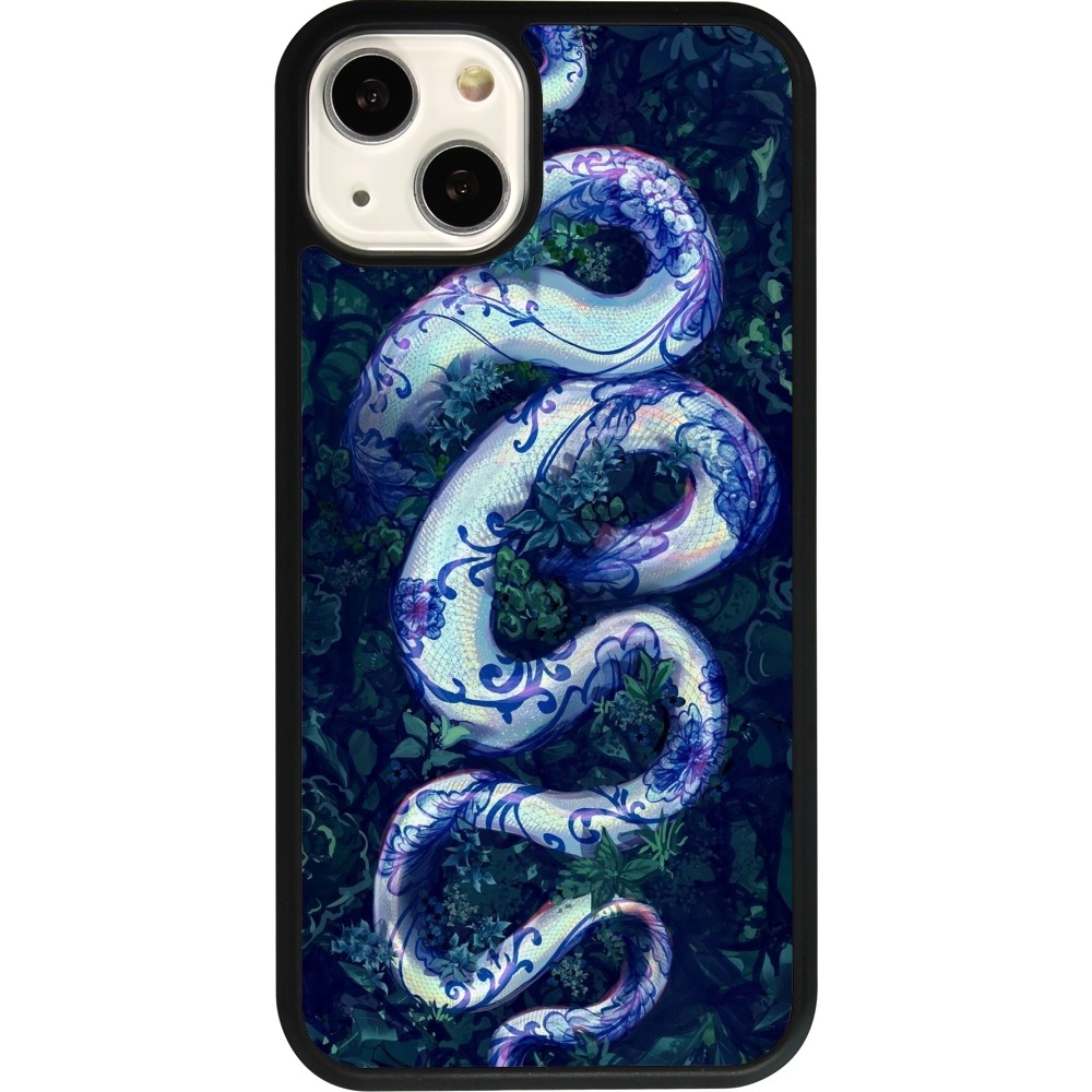 Coque iPhone 13 - Silicone rigide noir Serpent Blue Anaconda