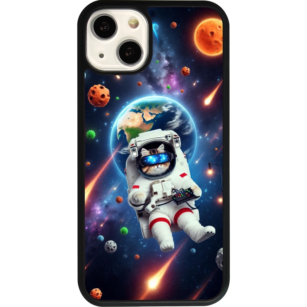 Coque iPhone 13 - Silicone rigide noir VR SpaceCat Odyssey