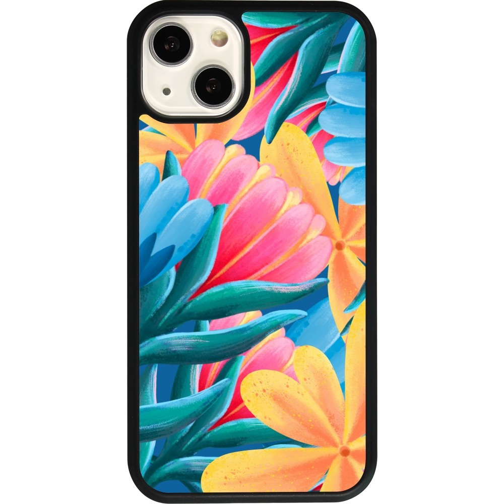 Coque iPhone 13 - Silicone rigide noir Spring 23 colorful flowers