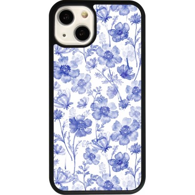 Coque iPhone 13 - Silicone rigide noir Spring 23 watercolor blue flowers