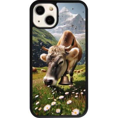 Coque iPhone 13 - Silicone rigide noir Vache montagne Valais