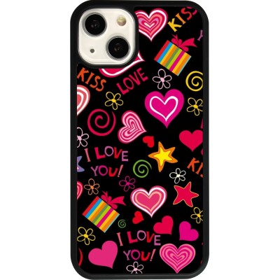 Coque iPhone 13 - Silicone rigide noir Valentine 2023 love symbols