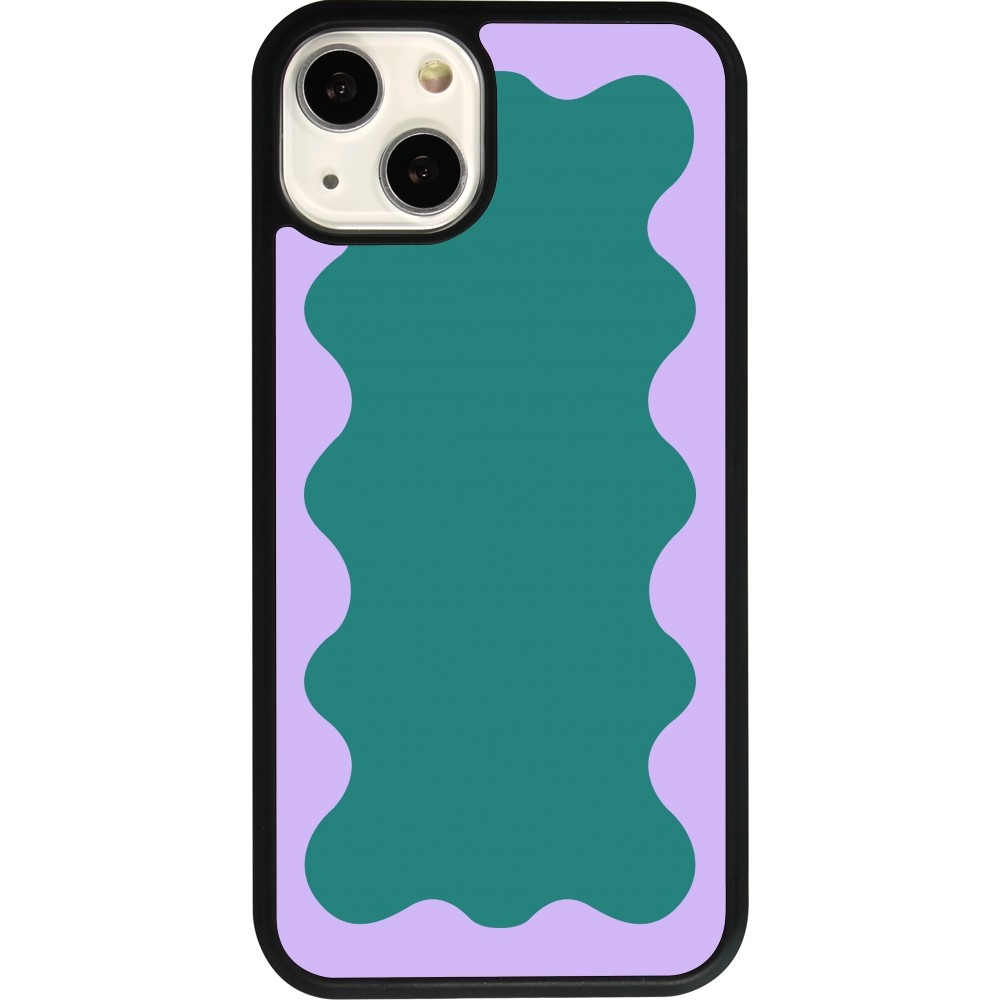 Coque iPhone 13 - Silicone rigide noir Wavy Rectangle Green Purple