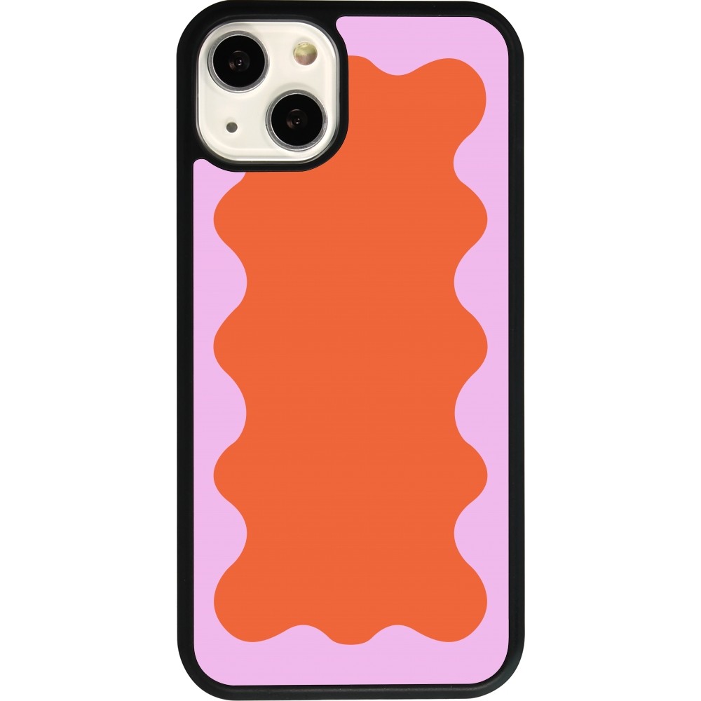 Coque iPhone 13 - Silicone rigide noir Wavy Rectangle Orange Pink