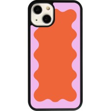 Coque iPhone 13 - Silicone rigide noir Wavy Rectangle Orange Pink