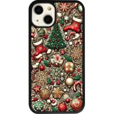 Coque iPhone 13 - Silicone rigide noir Noël 2023 micro pattern