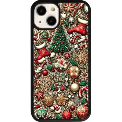 Coque iPhone 13 - Silicone rigide noir Noël 2023 micro pattern