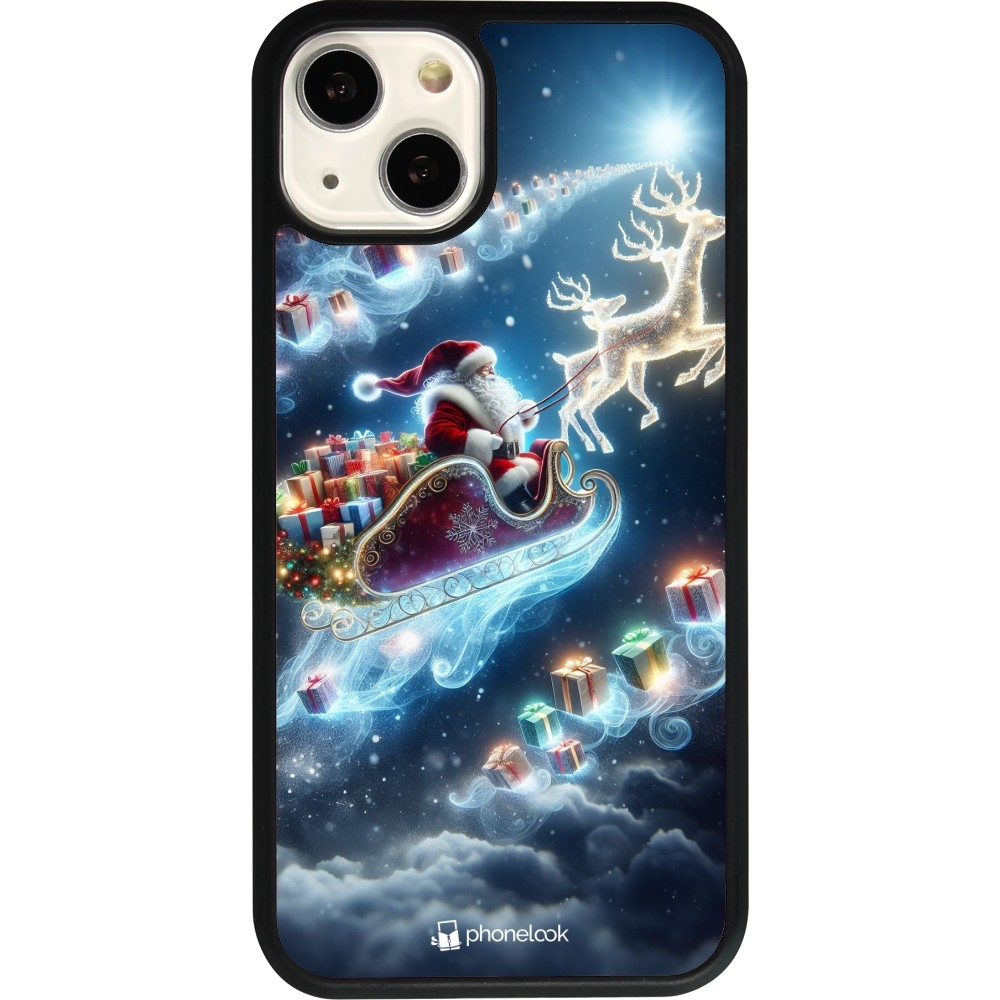 Coque iPhone 13 - Silicone rigide noir Noël 2023 Père Noël enchanté