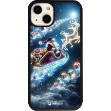 Coque iPhone 13 - Silicone rigide noir Noël 2023 Père Noël enchanté