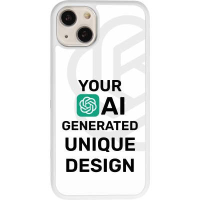 Coque iPhone 13 - Silicone rigide blanc 100% unique générée par intelligence artificielle (AI) avec vos idées