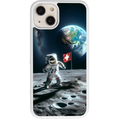 Coque iPhone 13 - Silicone rigide blanc Astro Suisse sur lune