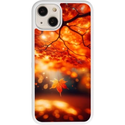 Coque iPhone 13 - Silicone rigide blanc Automne Magique Orange