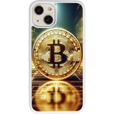 Coque iPhone 13 - Silicone rigide blanc Bitcoin Standing