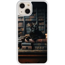 Coque iPhone 13 - Silicone rigide blanc Chat livres sombres