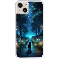 Coque iPhone 13 - Silicone rigide blanc Chat noir promenade