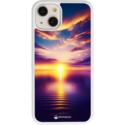 Coque iPhone 13 - Silicone rigide blanc Coucher soleil jaune violet