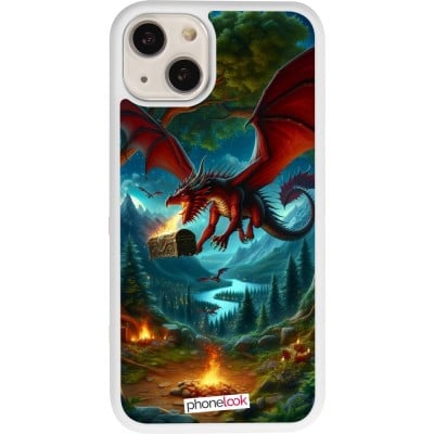 Coque iPhone 13 - Silicone rigide blanc Dragon Volant Forêt Trésor