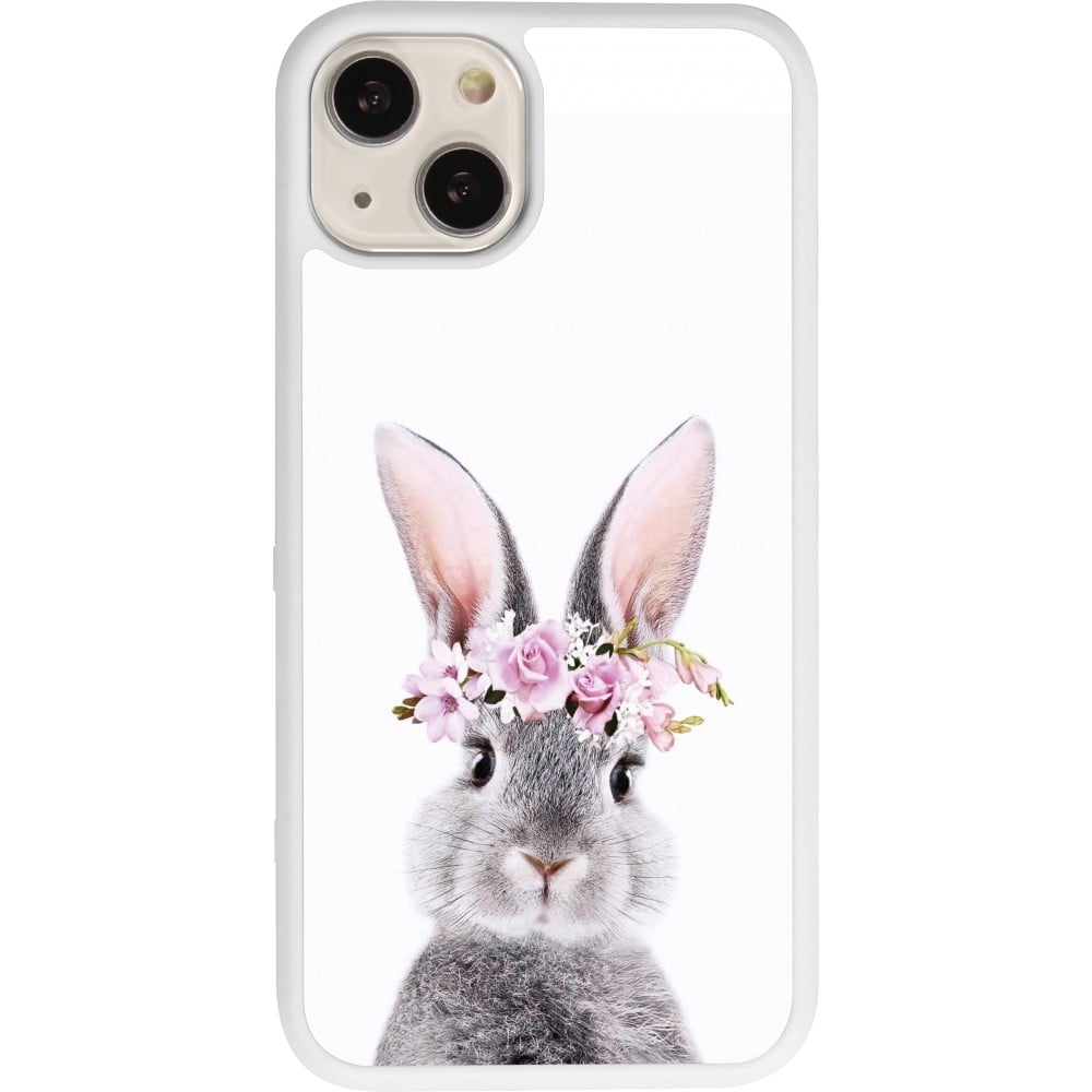 Coque iPhone 13 - Silicone rigide blanc Easter 2023 flower bunny