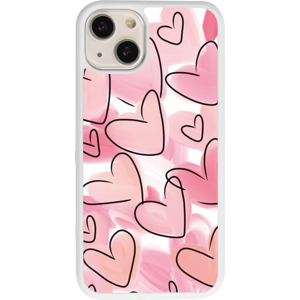 Coque iPhone 13 - Silicone rigide blanc Easter 2023 pink hearts