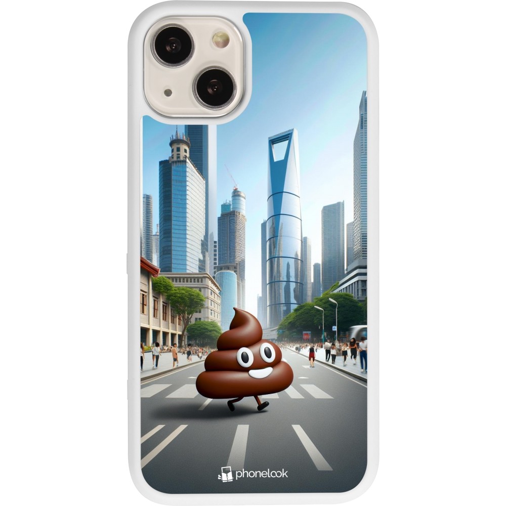 Coque iPhone 13 - Silicone rigide blanc Emoji Caca walk