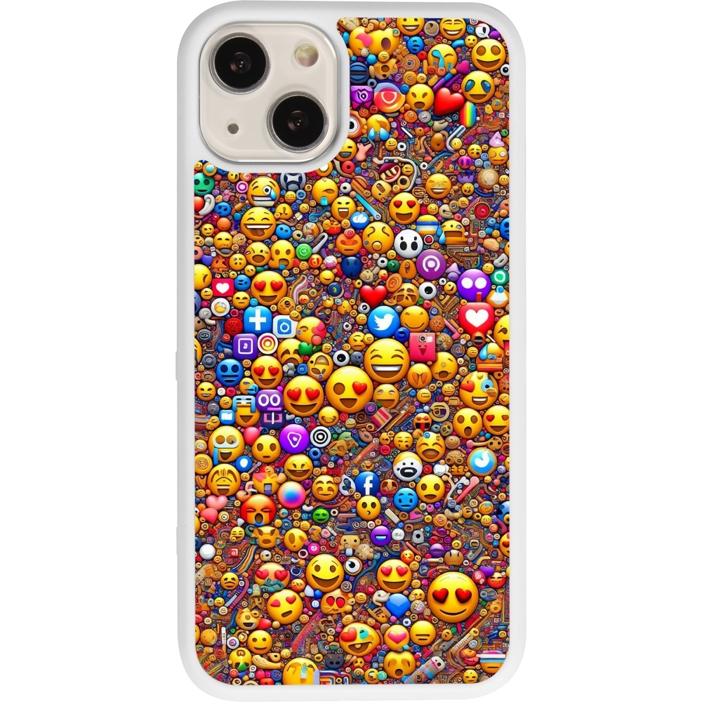 Coque iPhone 13 - Silicone rigide blanc Emoji mixed