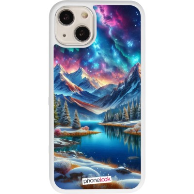 Coque iPhone 13 - Silicone rigide blanc Fantasy Mountain Lake Sky Stars