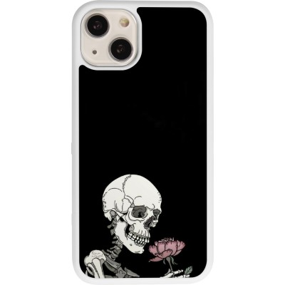 Coque iPhone 13 - Silicone rigide blanc Halloween 2023 rose and skeleton