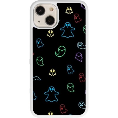 Coque iPhone 13 - Silicone rigide blanc Halloween 2024 colorful ghosts