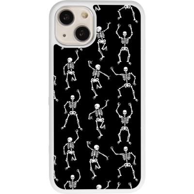 Coque iPhone 13 - Silicone rigide blanc Halloween 2024 dancing skeleton