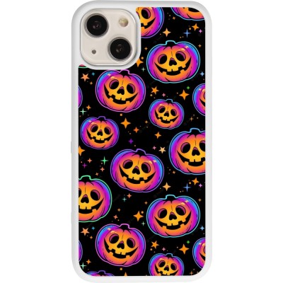 Coque iPhone 13 - Silicone rigide blanc Halloween 2024 rainbow pumpkins