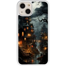 Coque iPhone 13 - Silicone rigide blanc Halloween 2024 scary town