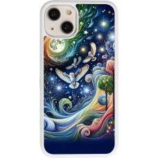 Coque iPhone 13 - Silicone rigide blanc hibou volant floral