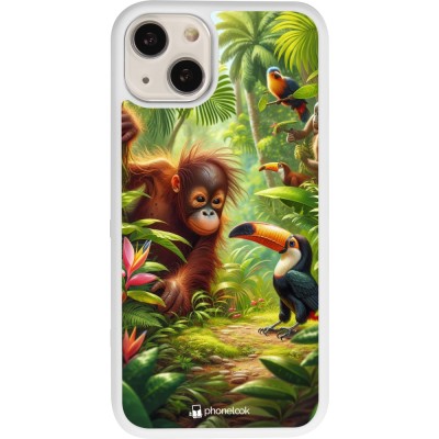 Coque iPhone 13 - Silicone rigide blanc Jungle Tropicale Tayrona