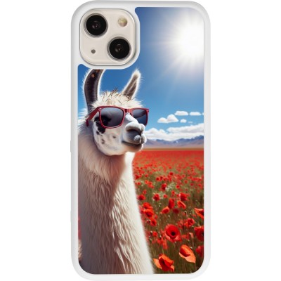 Coque iPhone 13 - Silicone rigide blanc Lama Chic en Coquelicot