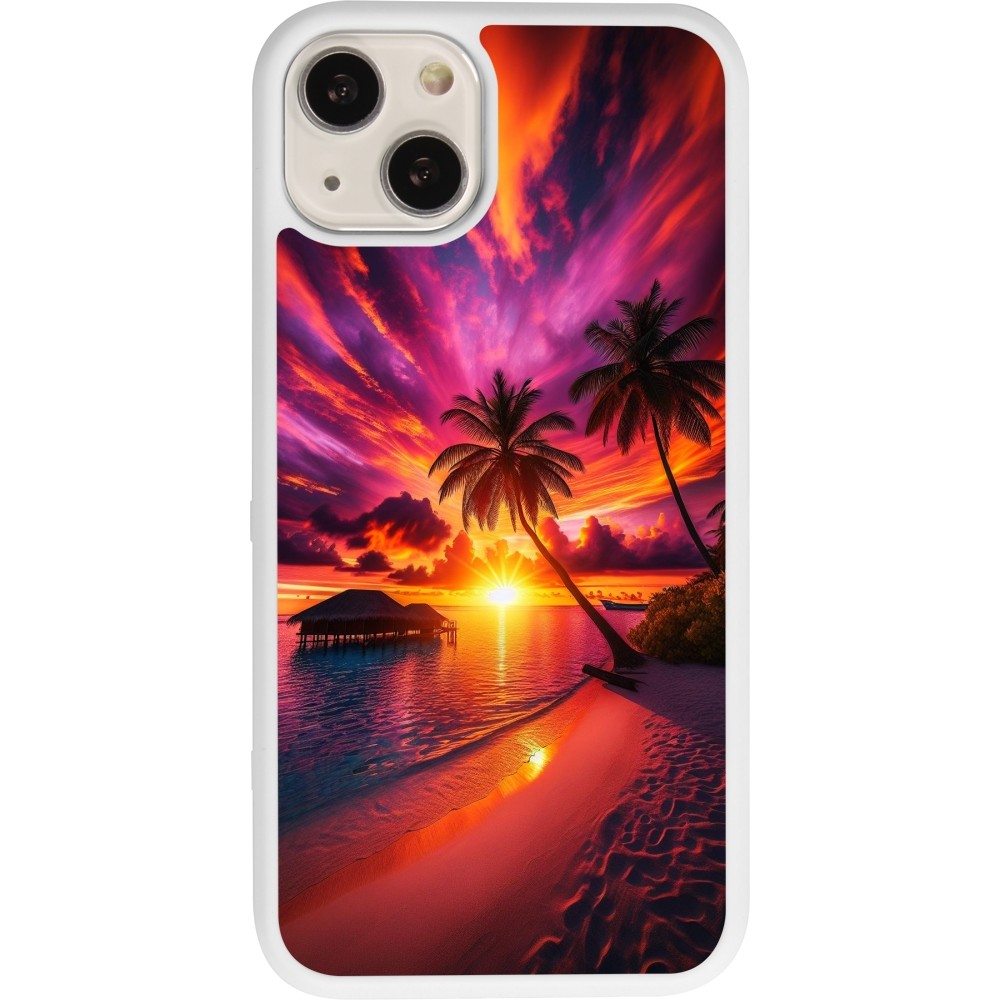 Coque iPhone 13 - Silicone rigide blanc Maldives Dusk Bliss