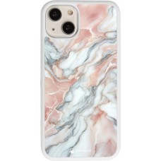 Coque iPhone 13 - Silicone rigide blanc Marbre Rose Lumineux