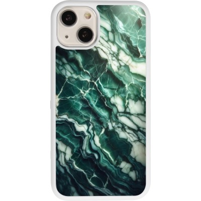 Coque iPhone 13 - Silicone rigide blanc Marbre vert majestueux